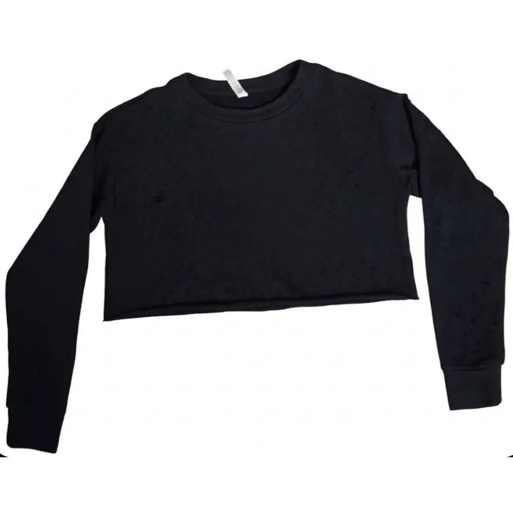 Alo yoga womens small cropped sweatshirt black factory distressed